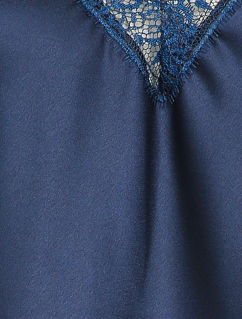 Débardeur satiné à bord en dentelle - Bleu marine - 4