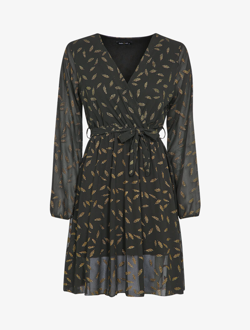 Robe mi-longue à détails irisés plumes - Noir - 5