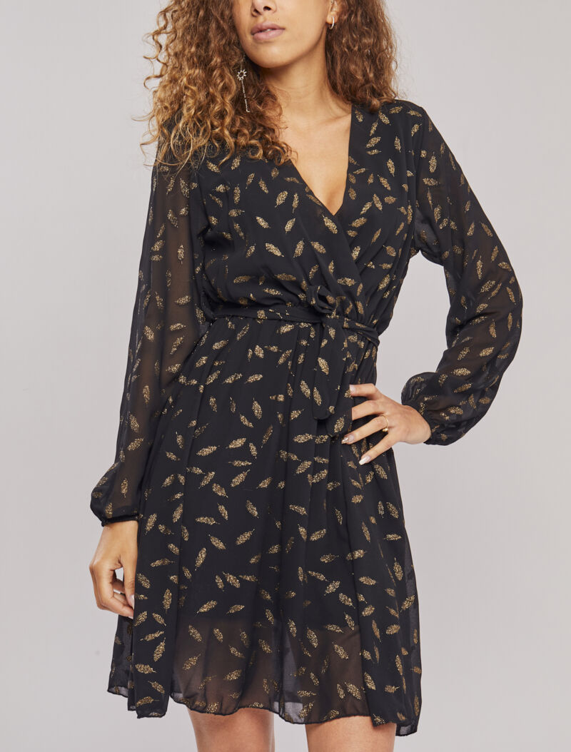 Robe mi-longue à détails irisés plumes - Noir - 4
