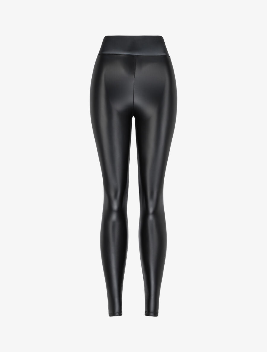Legging taille haute en simili - Noir - 2