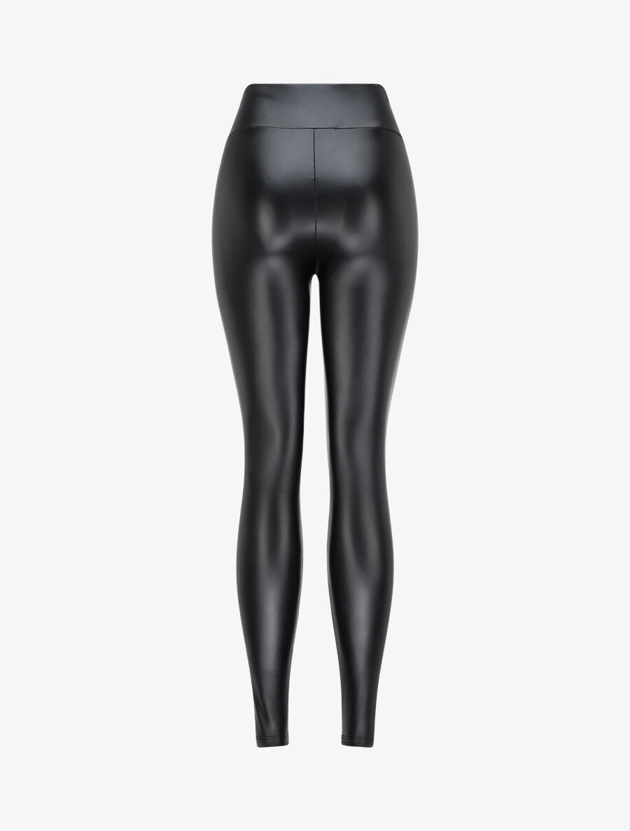 Legging taille haute en simili - Noir - 3