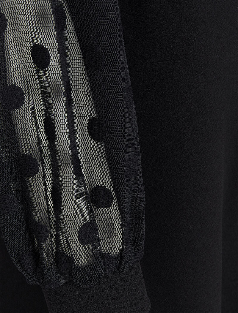 Robe patineuse à manches en voile à pois - Noir - 4