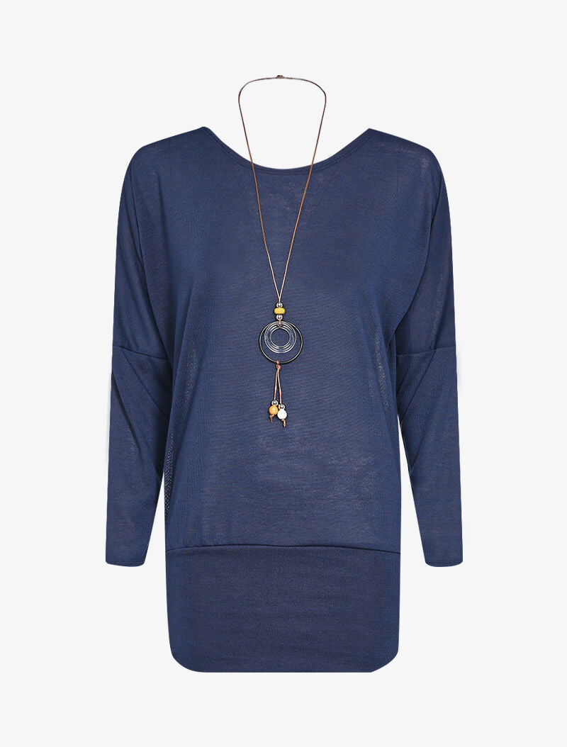 Top chauve-souris avec sautoir - Bleu marine - 2