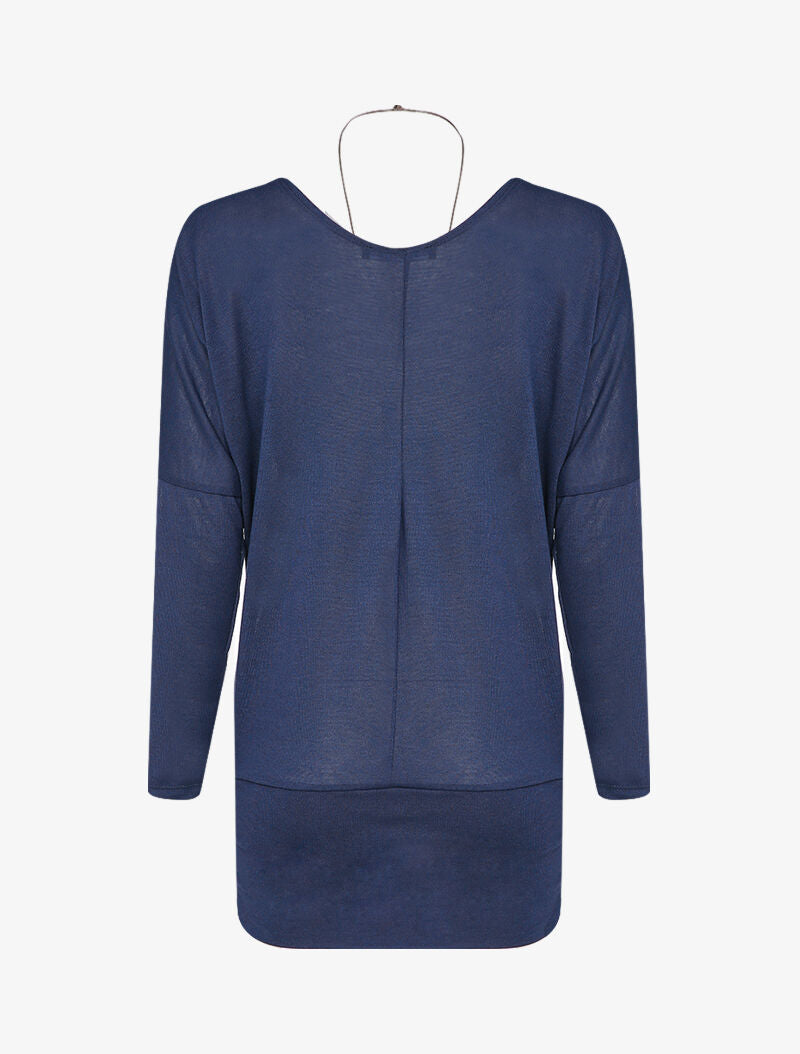 Top chauve-souris avec sautoir - Bleu marine - 3