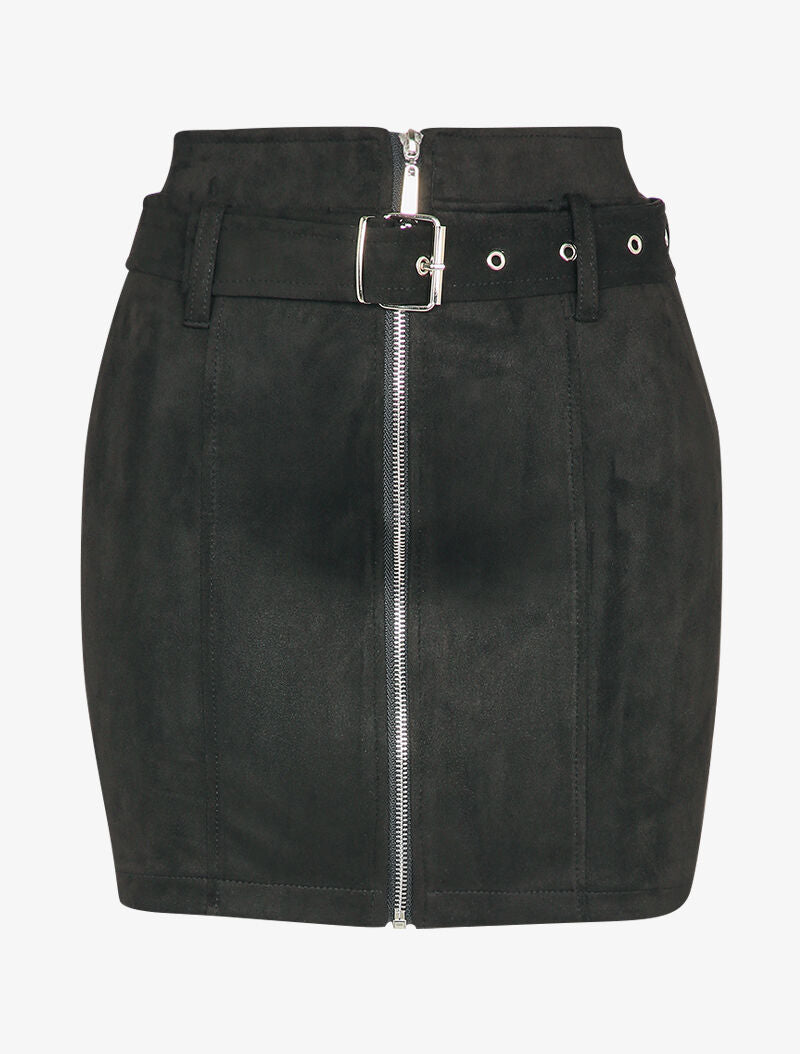 Mini jupe crayon à zip en suédine - Noir - 1