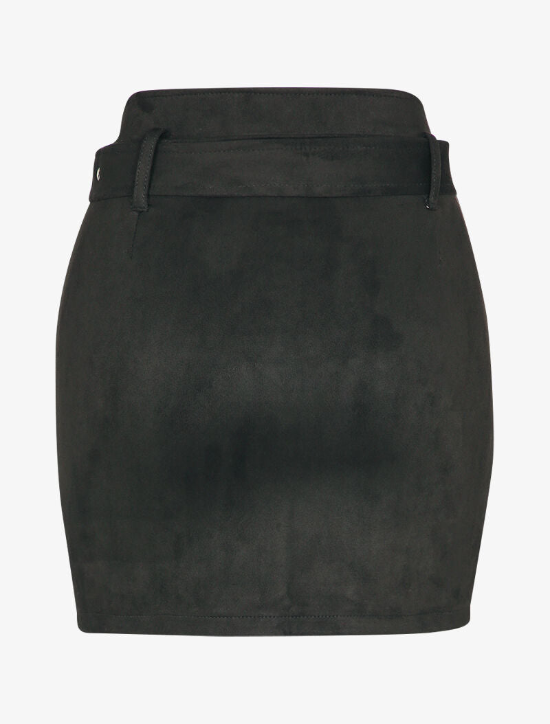 Mini jupe crayon à zip en suédine - Noir - 2