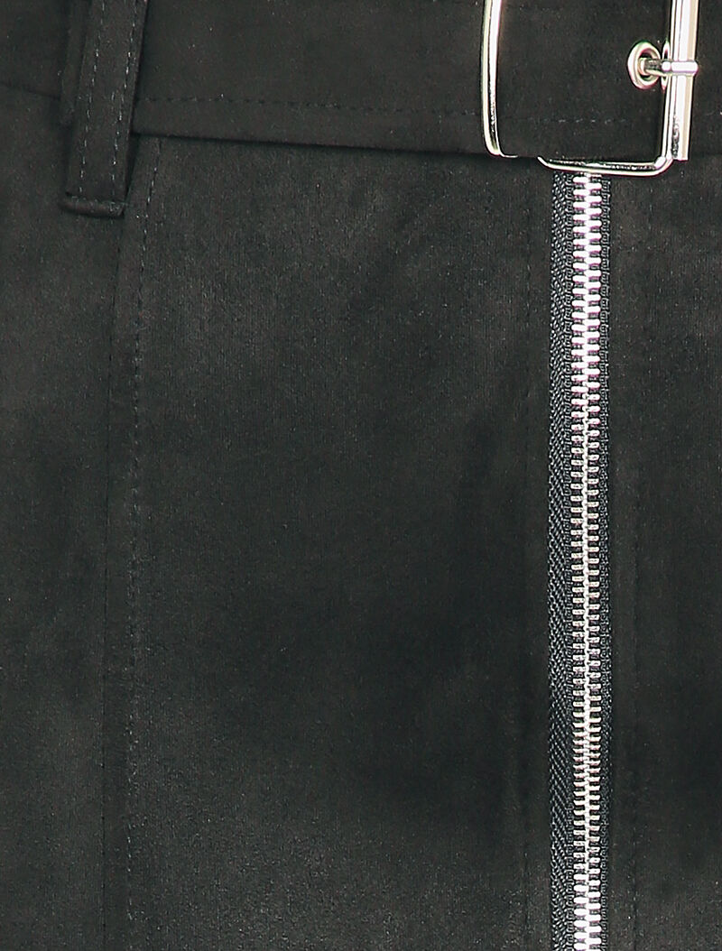 Mini jupe crayon à zip en suédine - Noir - 3