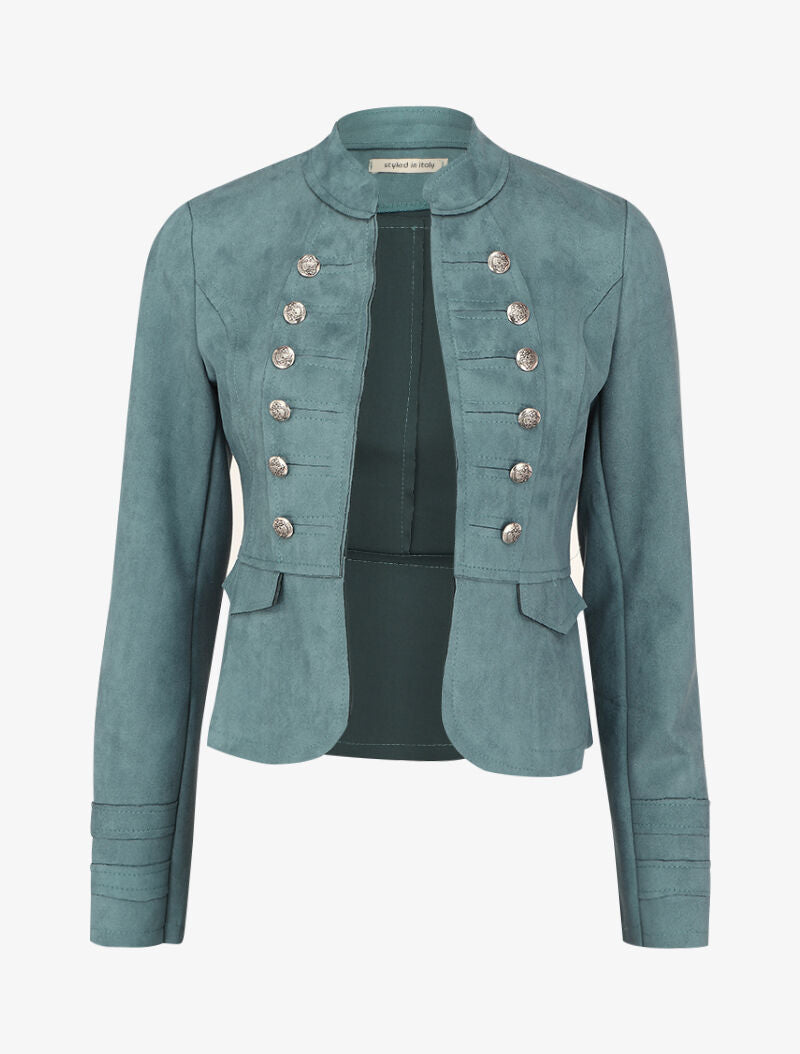 Veste courte en suédine style officier - Bleu charrette - 1