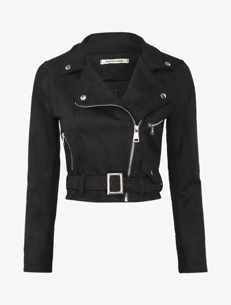 Perfecto en suédine à ceinture à boucle carrée - Noir - 1