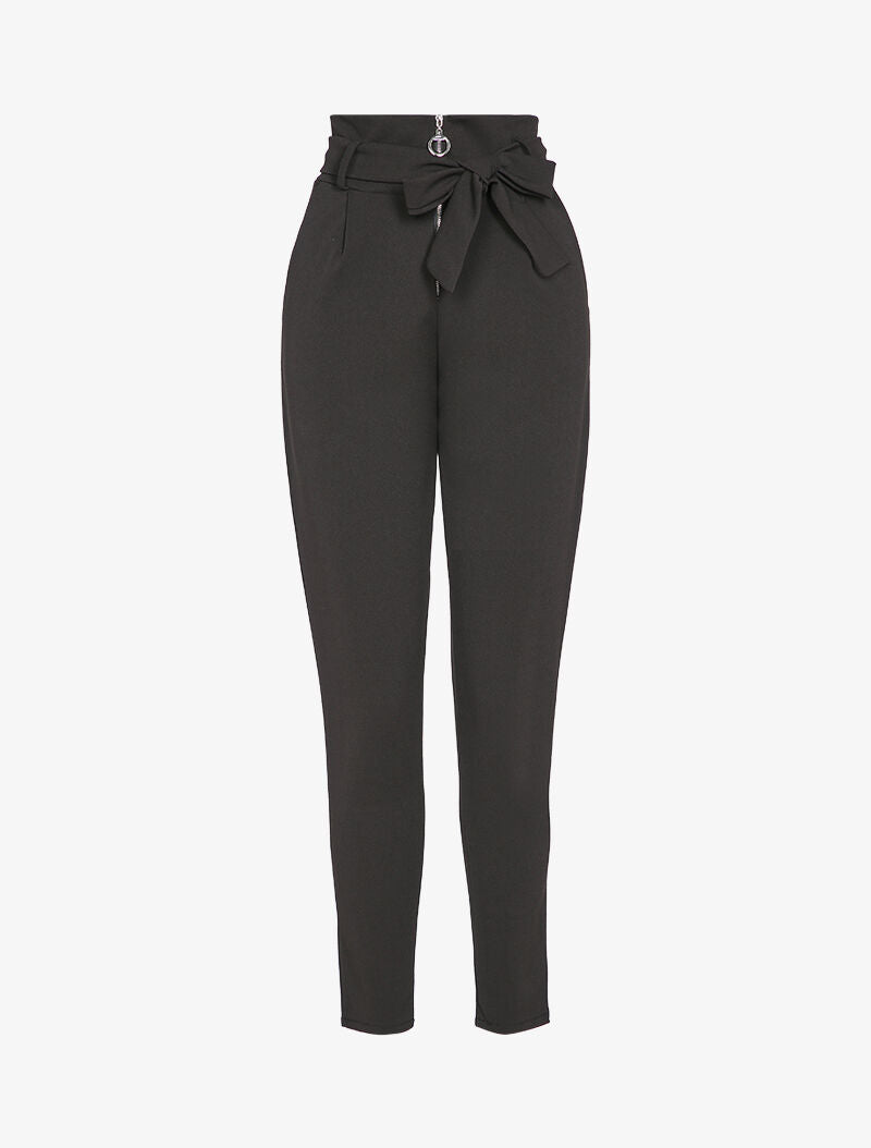 Pantalon carotte zippé à taille empire - Noir - 1