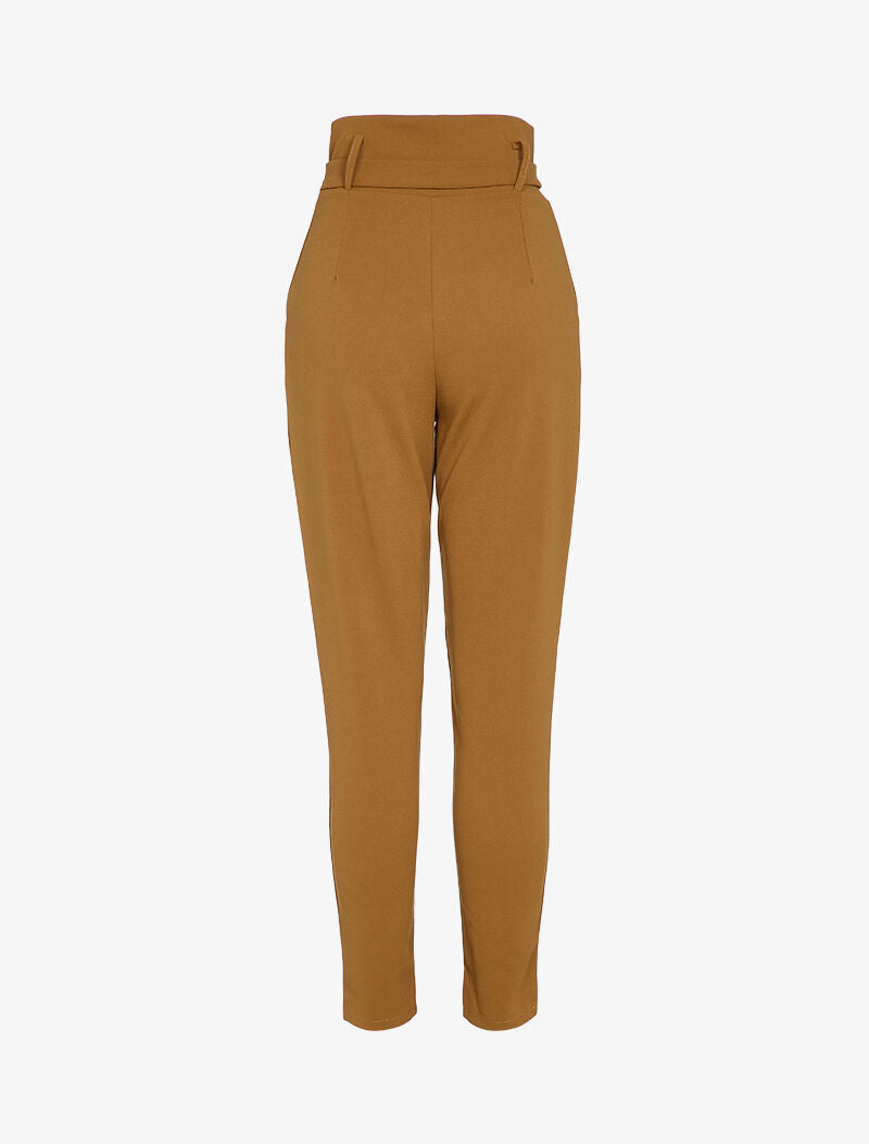Pantalon carotte zippé à taille empire - Camel - 2