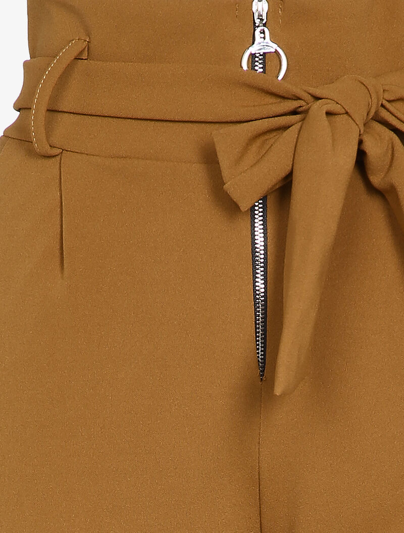 Pantalon carotte zippé à taille empire - Camel - 3
