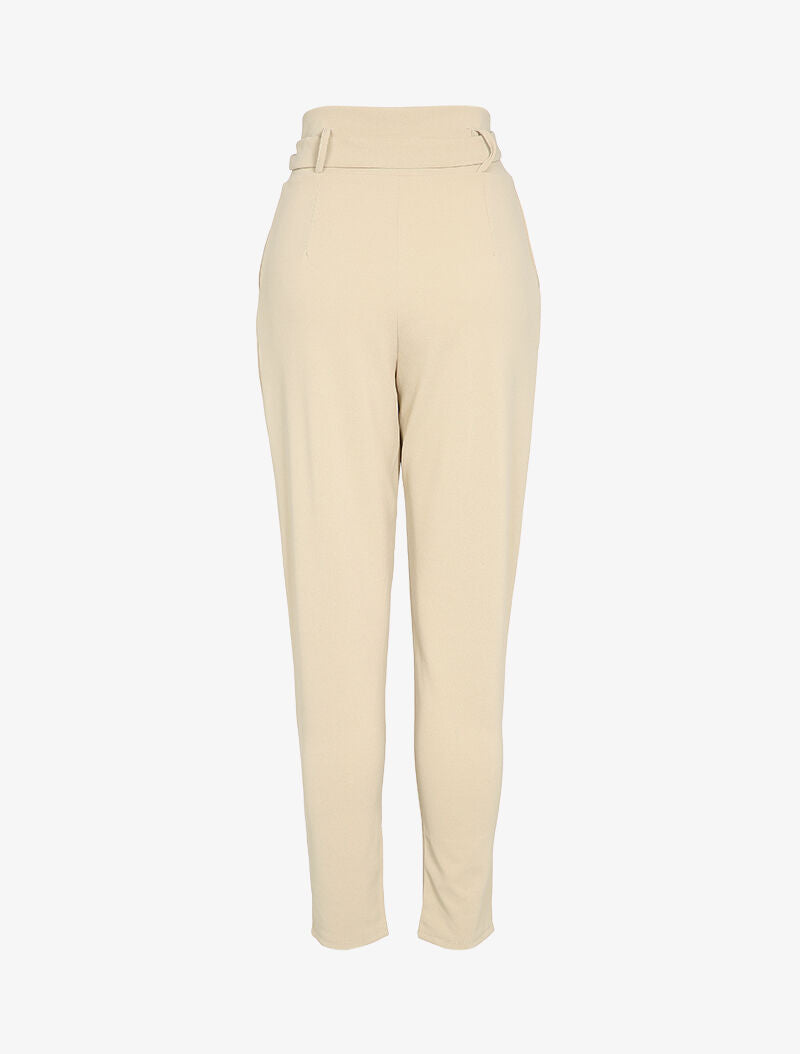 Pantalon carotte zippé à taille empire - Beige - 2
