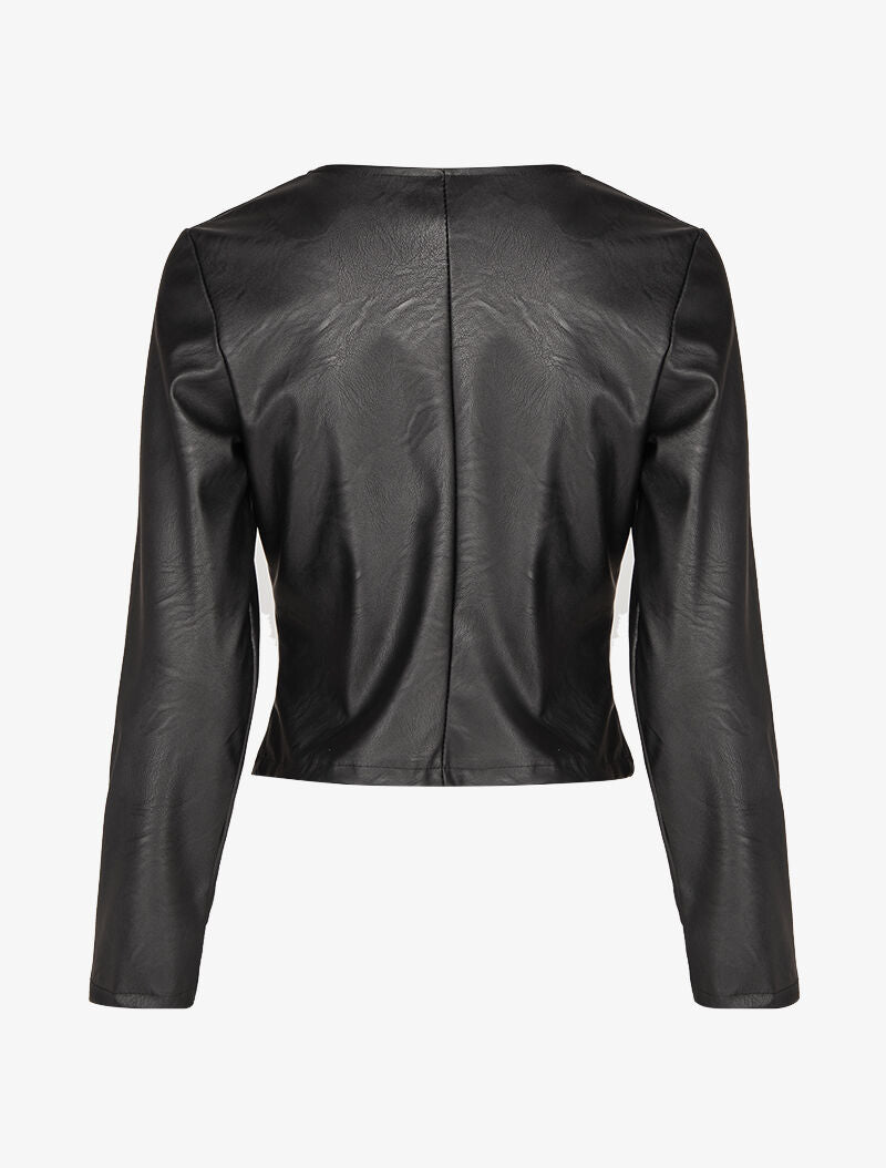 Veste courte en simili ajustée - Noir - 2