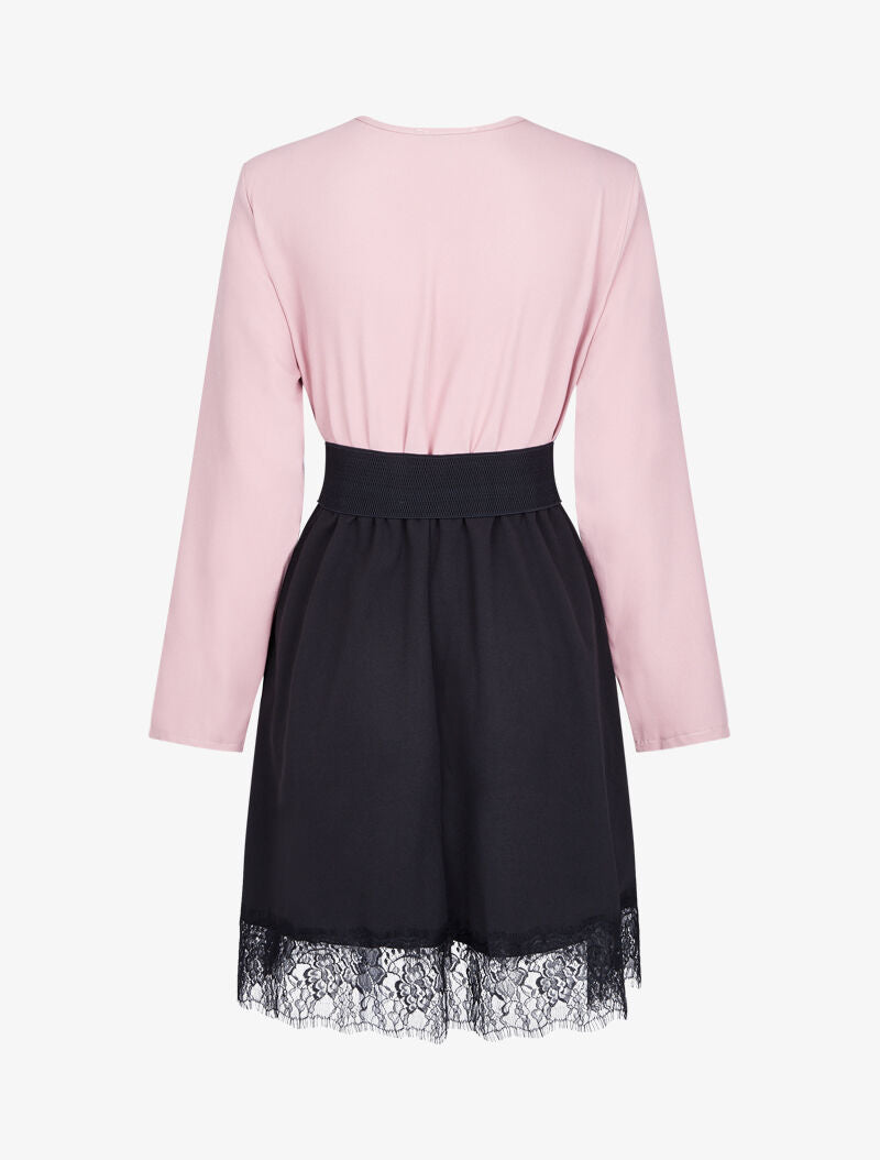Robe cache-coeur bicolore à bord en dentelle - Rose - 2