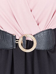 Robe cache-coeur bicolore à bord en dentelle - Rose - 3