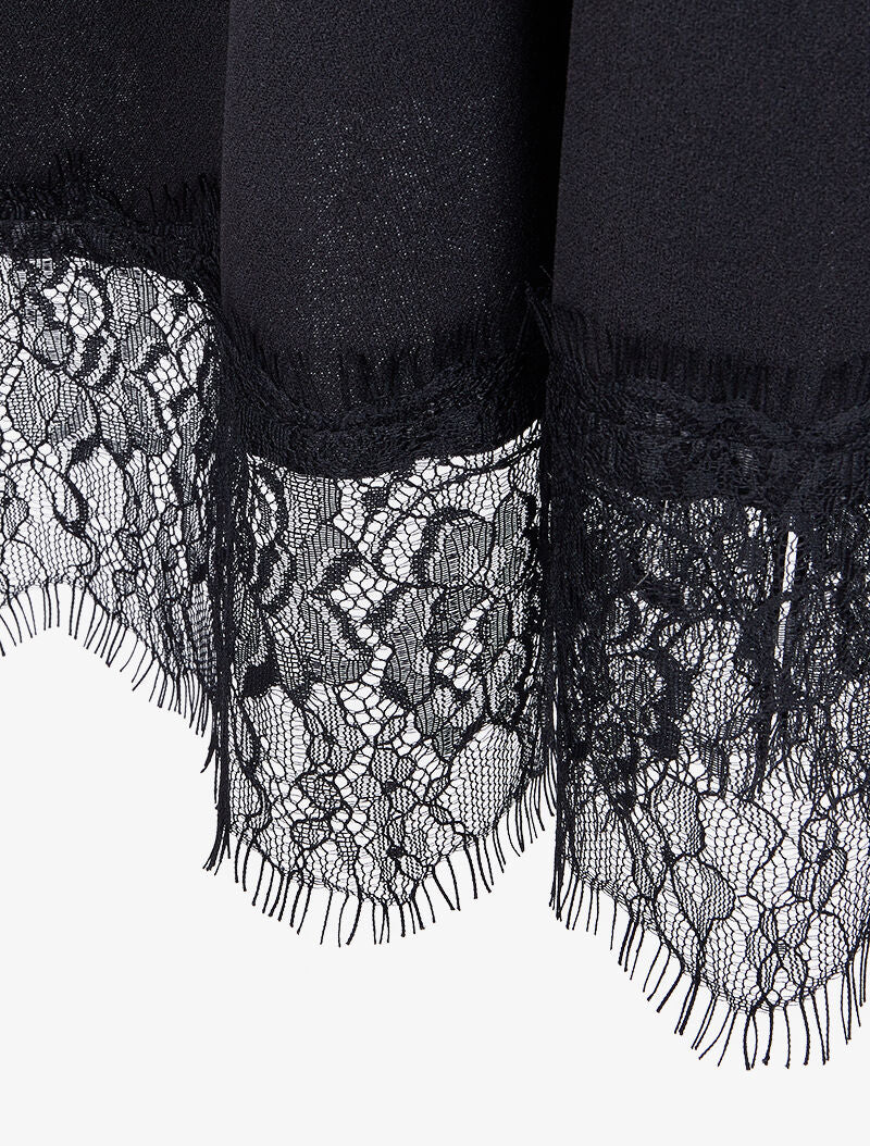 Robe cache-coeur bicolore à bord en dentelle - Blanc - 4