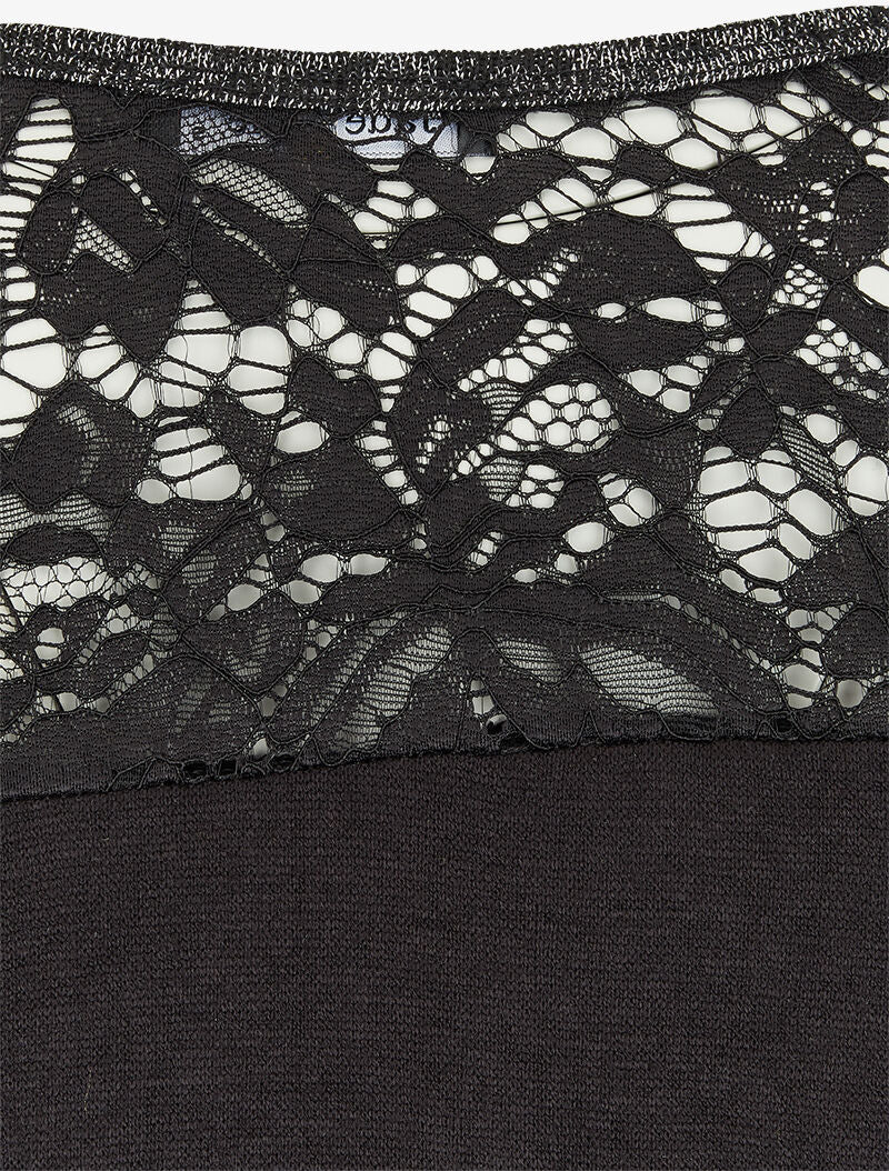 Pull à épaules en dentelle - Noir - 4