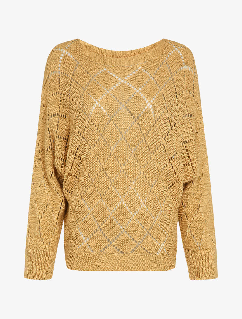 Pull oversize en maille ajourée et manches dolman - Camel - 4