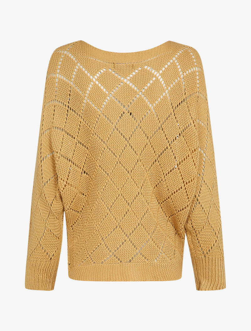 Pull oversize en maille ajourée et manches dolman - Camel - 2