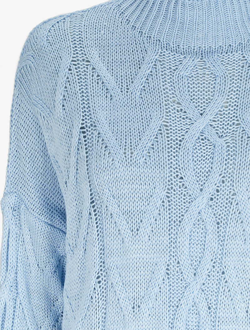 Pull loose en maille tressée à col montant - Bleu ciel - 3