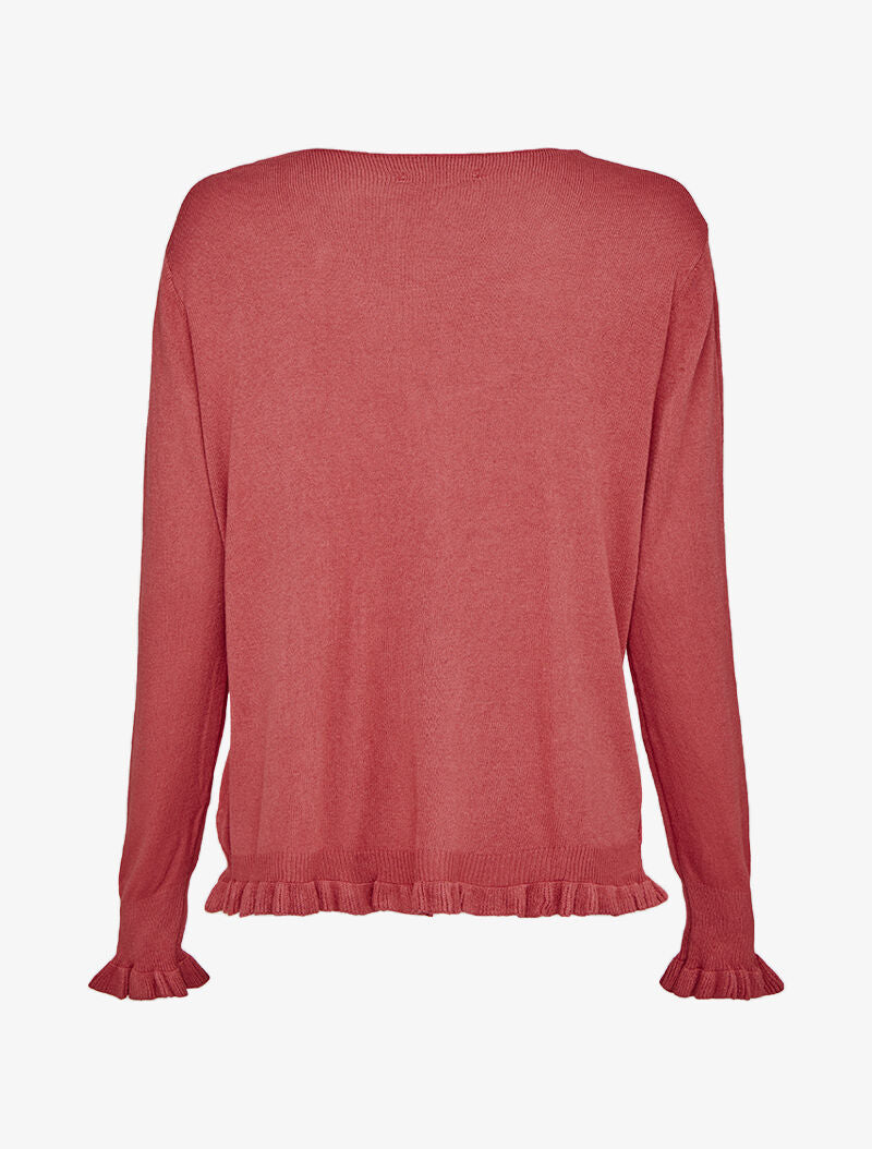 Pull à manches et bords volantés - Rose foncé - 2