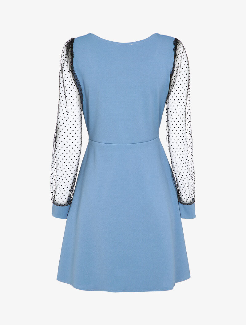 Robe patineuse à manches ajourées - Bleu ciel - 3