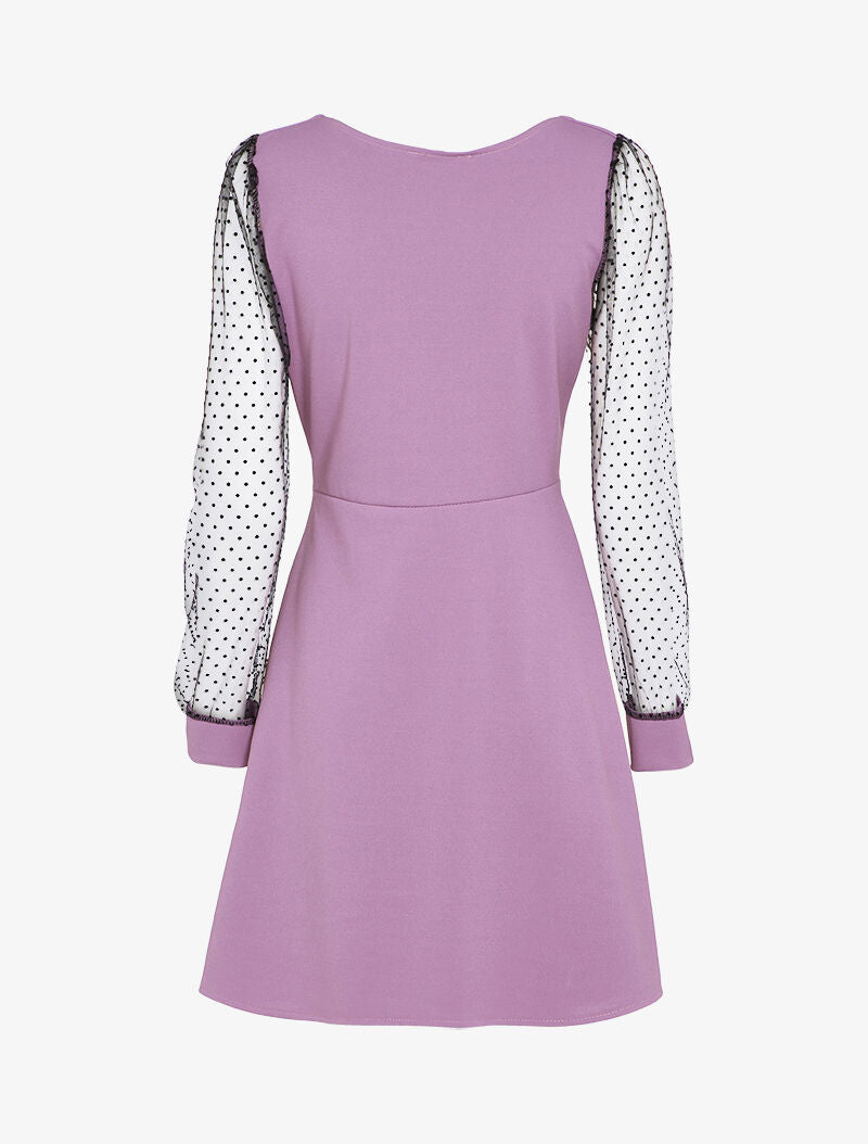 Robe patineuse à manches ajourées - Lilas - 3
