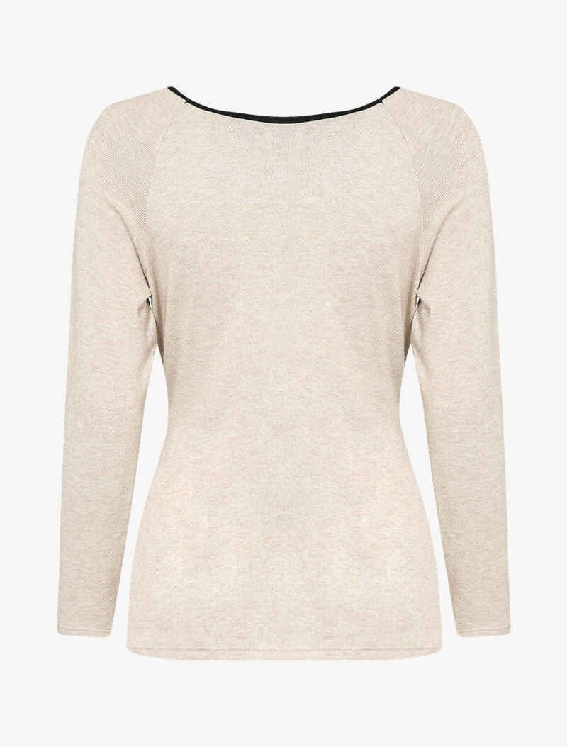 Pull stretch uni avec ceinture stylisée - Beige - 3