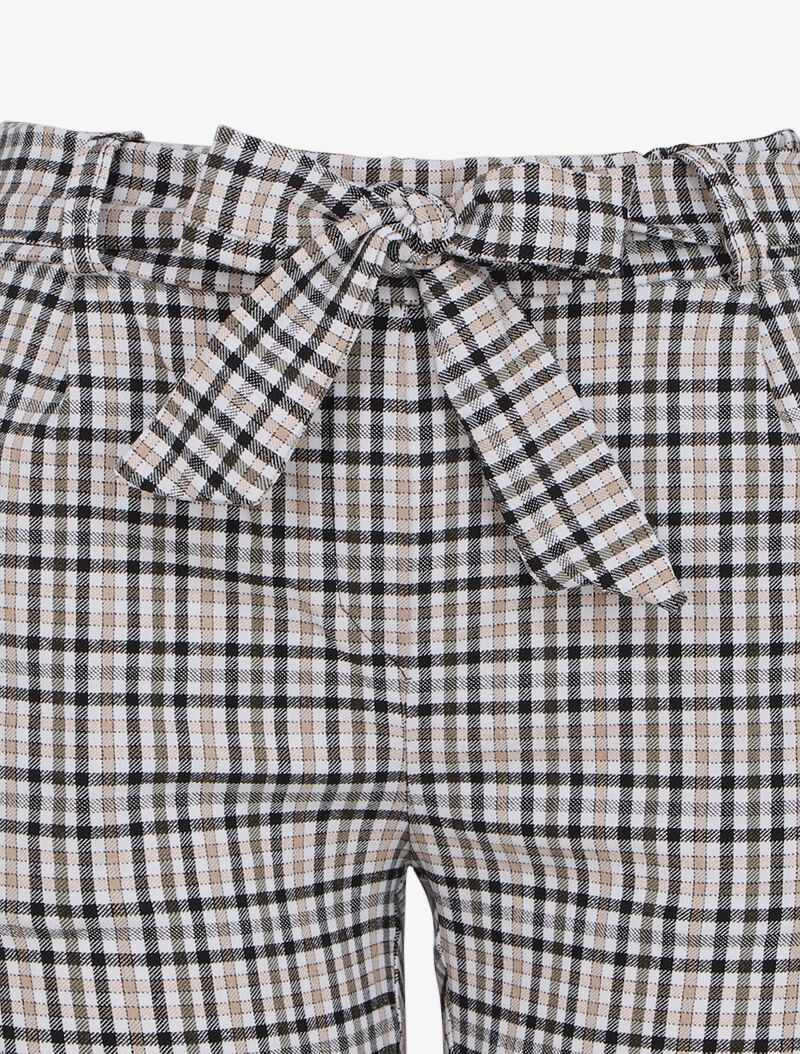 Pantalon 7/8 coupe slim à imprimé petits carreaux - Beige - 3