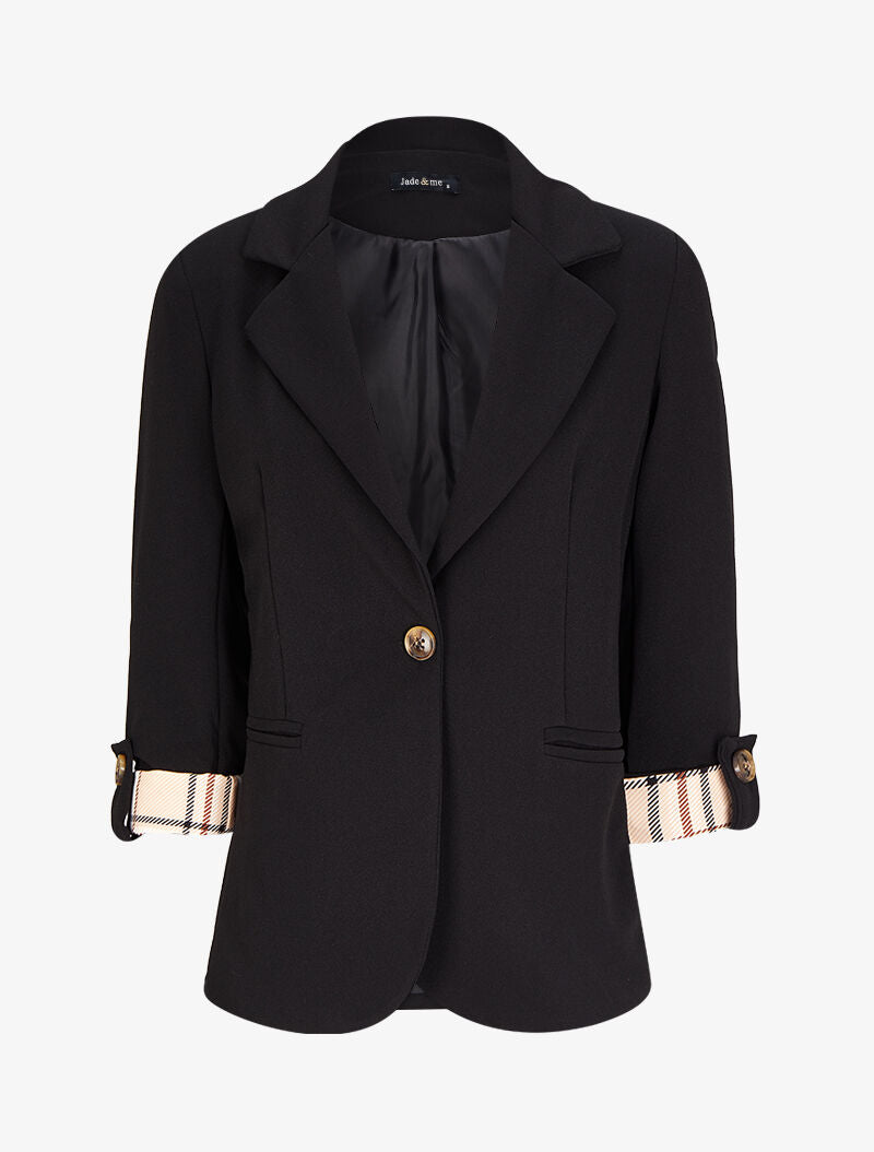 Blazer droit à ourlets imprimés - Noir - 3