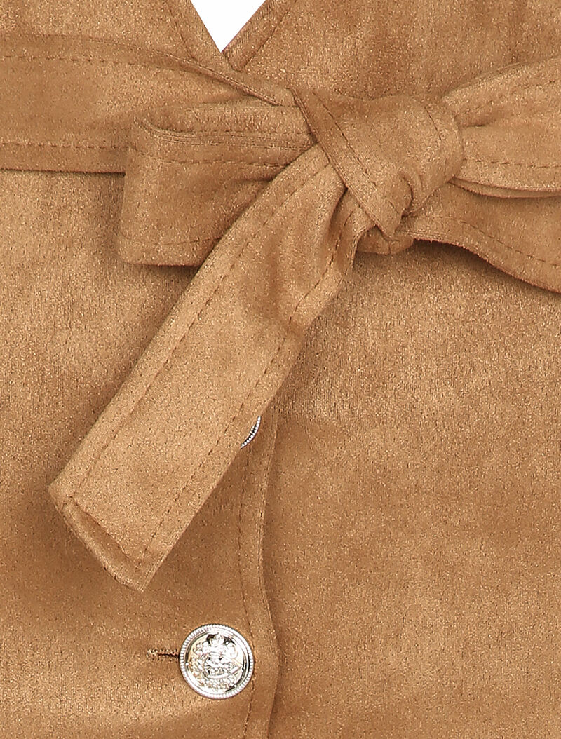 Jupe en suédine à taille empire stylisée - Camel - 3
