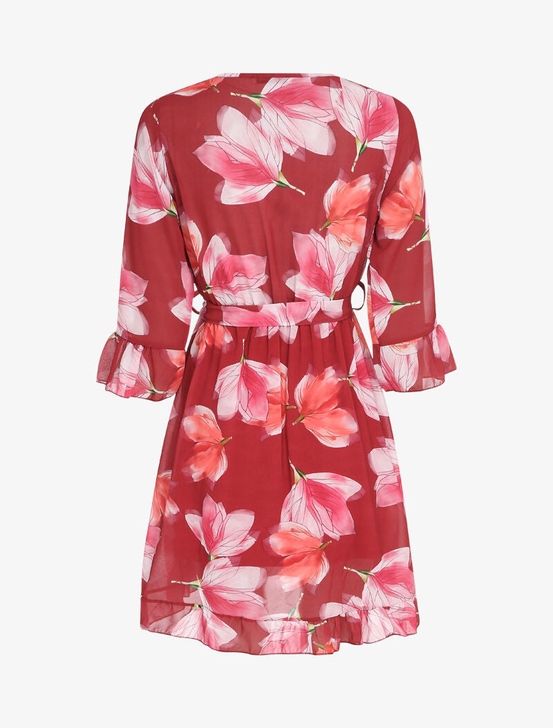 Robe cache-coeur à motif tulipes - Bordeaux - 2