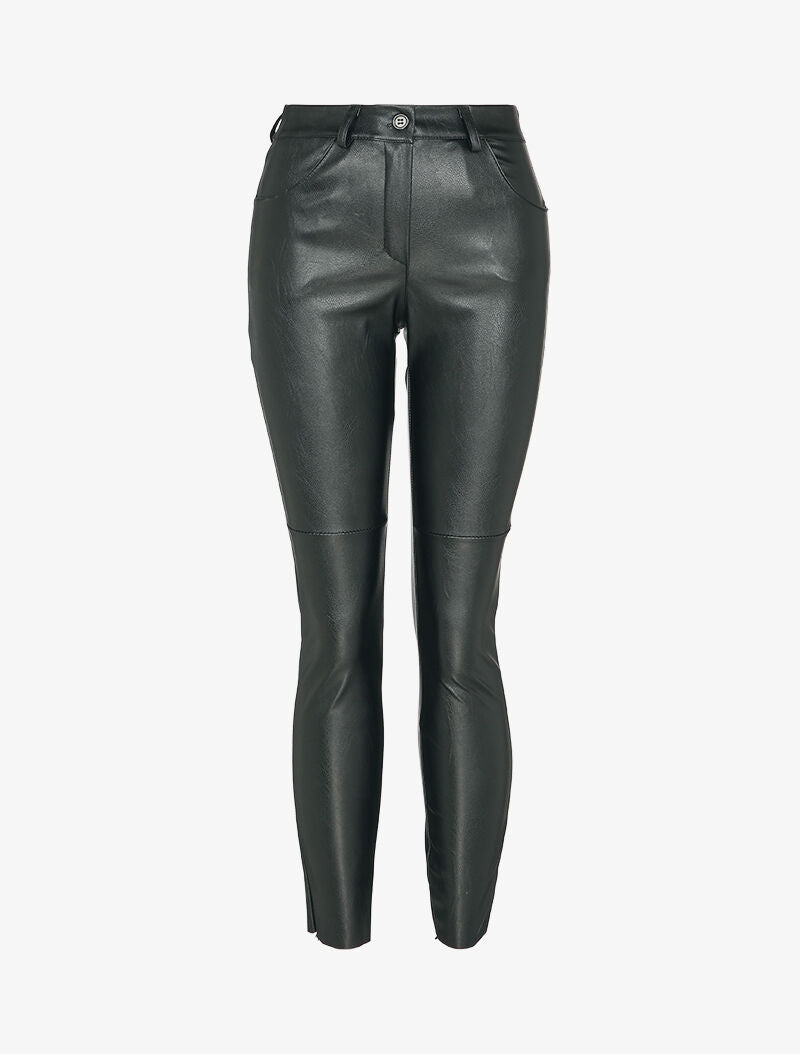 Pantalon slim taille standard en simili - Noir - 1