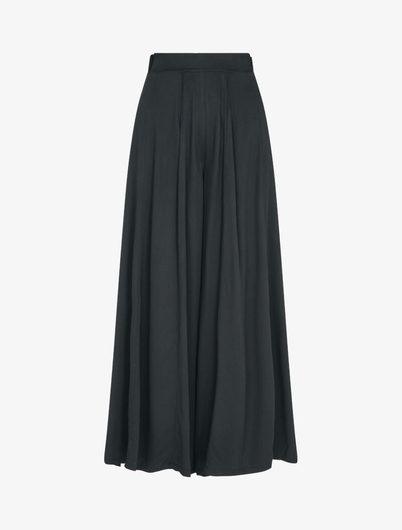 Pantalon palazzo à taille haute élastiquée - Noir - 1