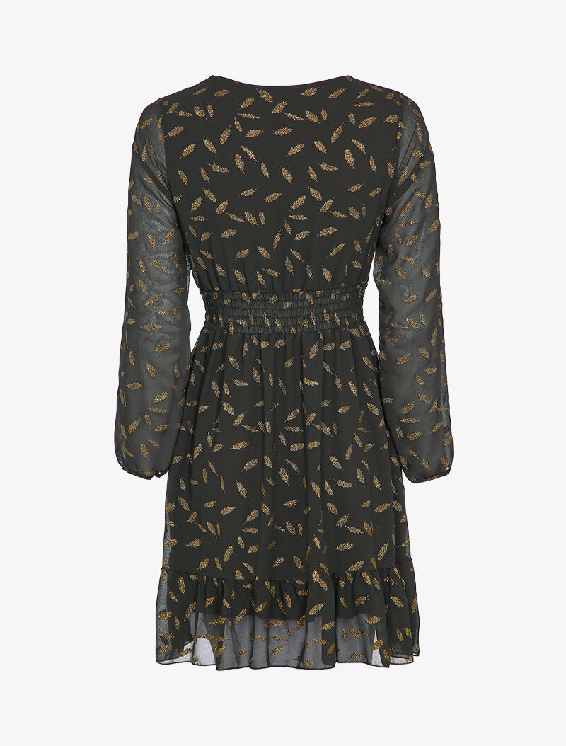 Robe imprimée plumes irisées et col cache-coeur - Noir - 3