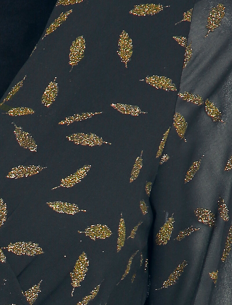Robe imprimée plumes irisées et col cache-coeur - Noir - 4