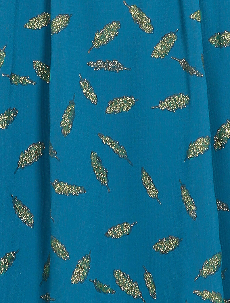 Robe imprimée plumes irisées et col cache-coeur - Bleu canard - 3