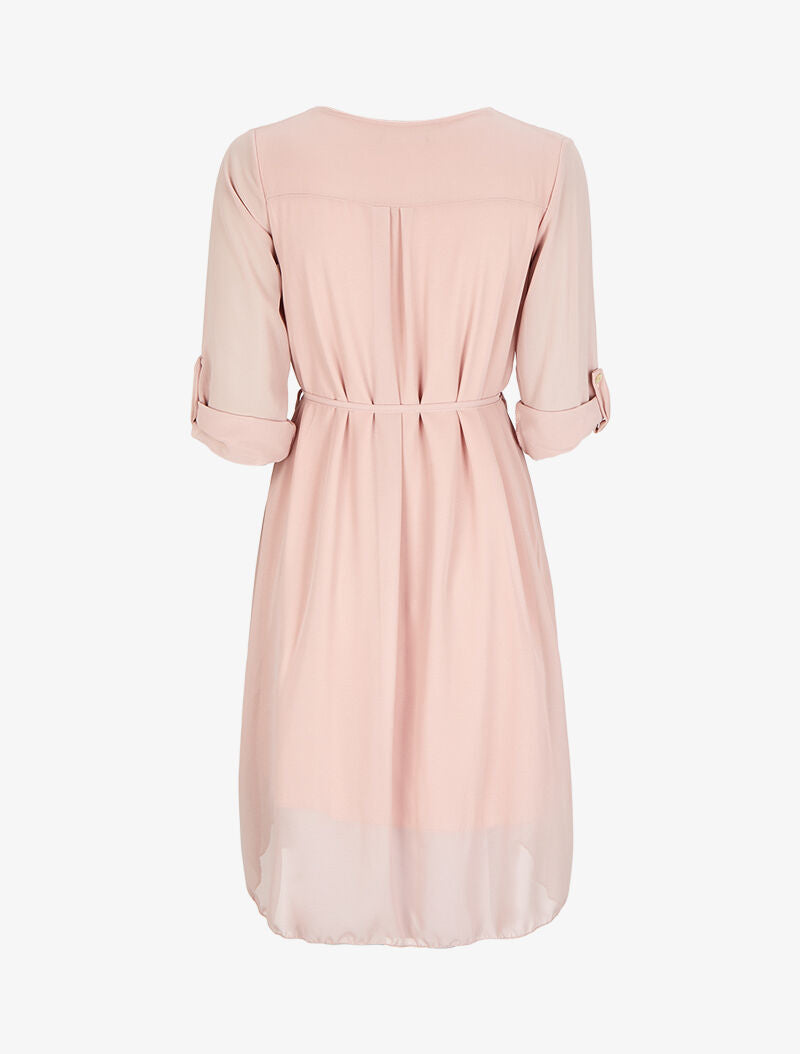 Robe en voile transparent à col zippé - Rose - 2