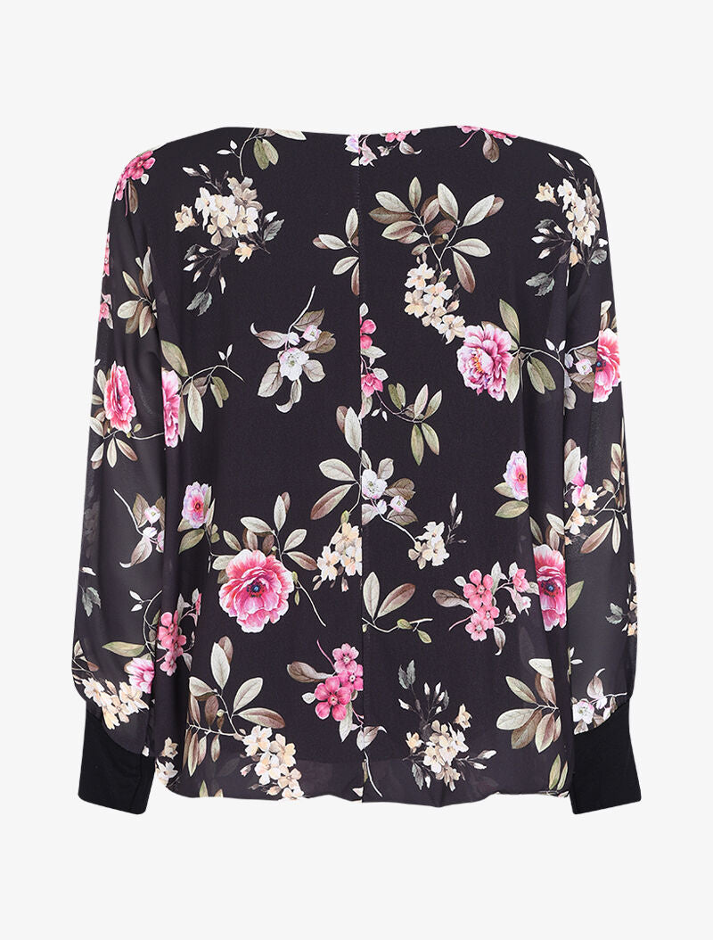 Top imprimé floral à fermeture stylisée - Noir - 2