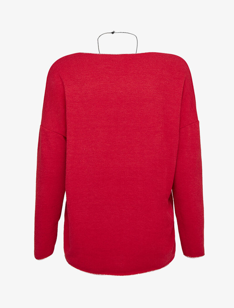 Pull oversize à liserés irisés avec sautoir - Rouge - 2