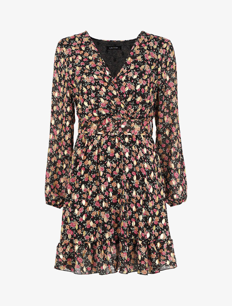 Robe patineuse à motifs roses - Noir - 1