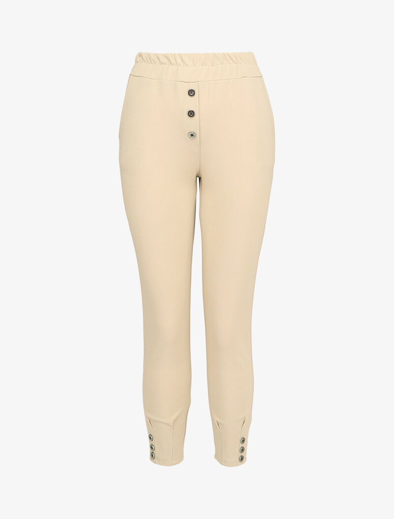 Pantalon 7/8 à taille élastiquée - Beige - 1