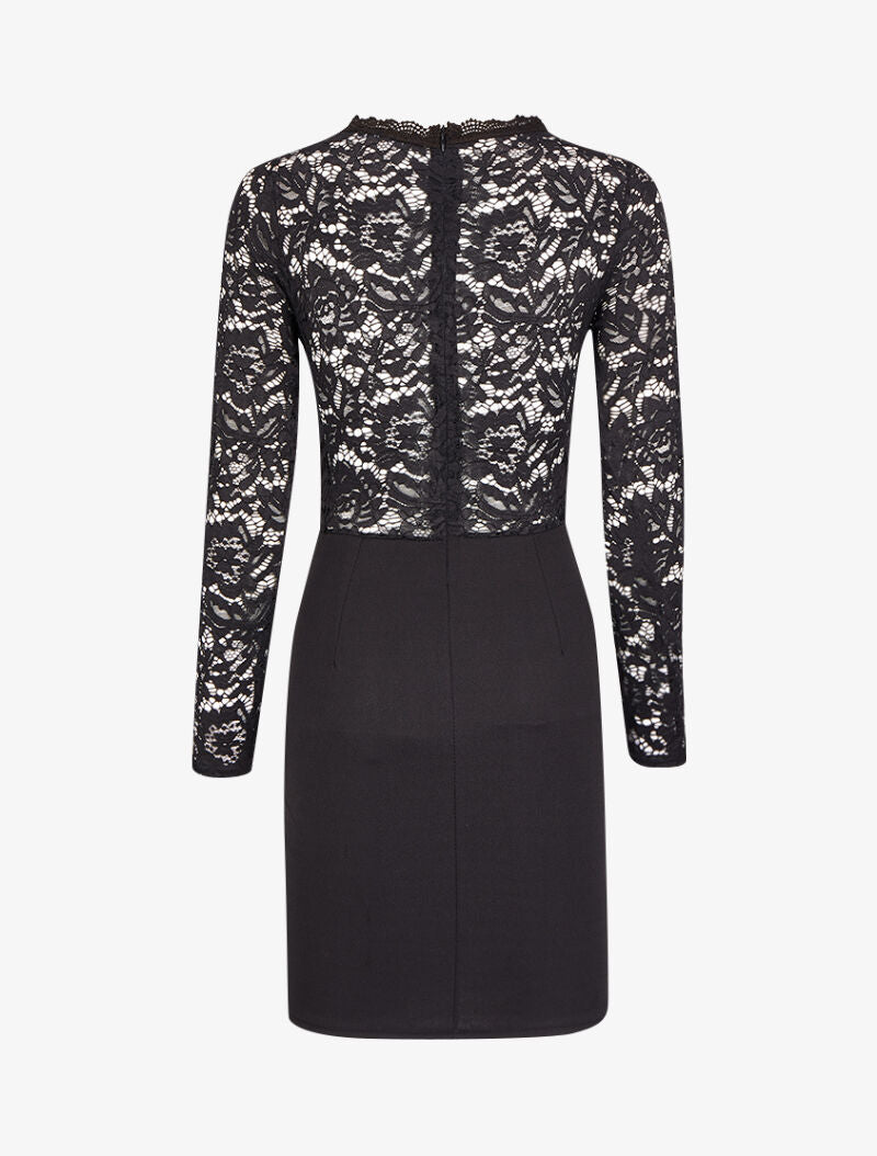 Robe drapée à empiècement dentelle - Noir - 2
