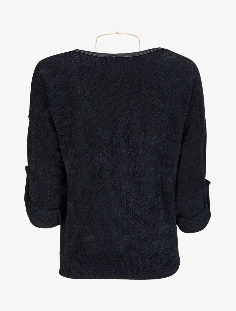 Pull doux et texturé à manches rabattables - Noir - 2