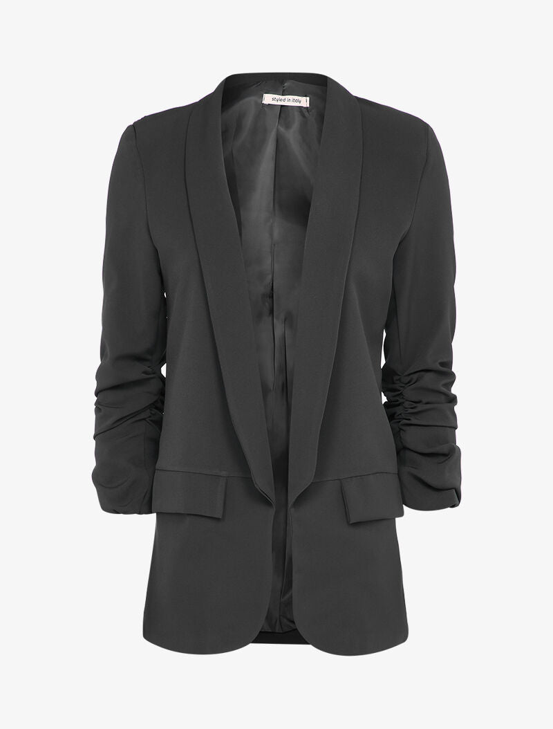 Blazer oversize à manches coudées froncées - Noir - 1