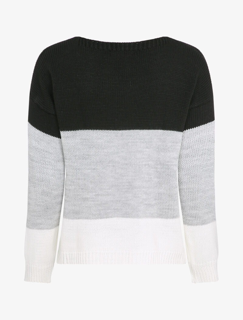 Pull tricolore basique à col bateau - Noir/gris/blanc - 2