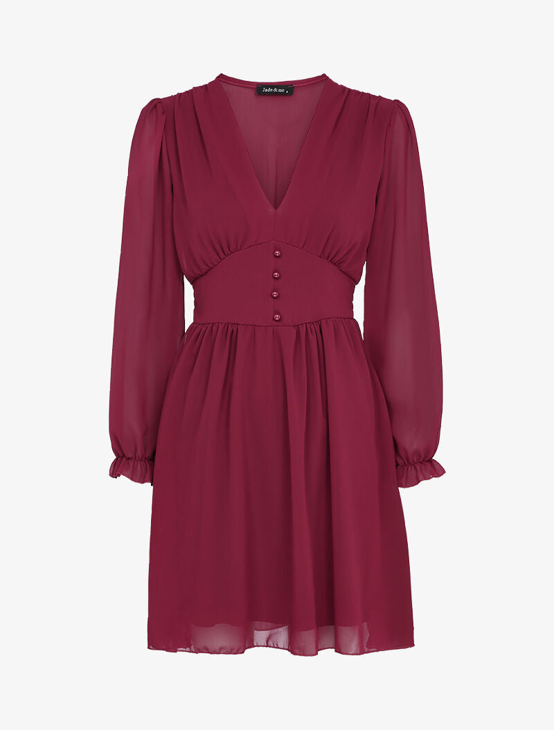Robe empire à manches bouffantes transparentes - Bordeaux - 4