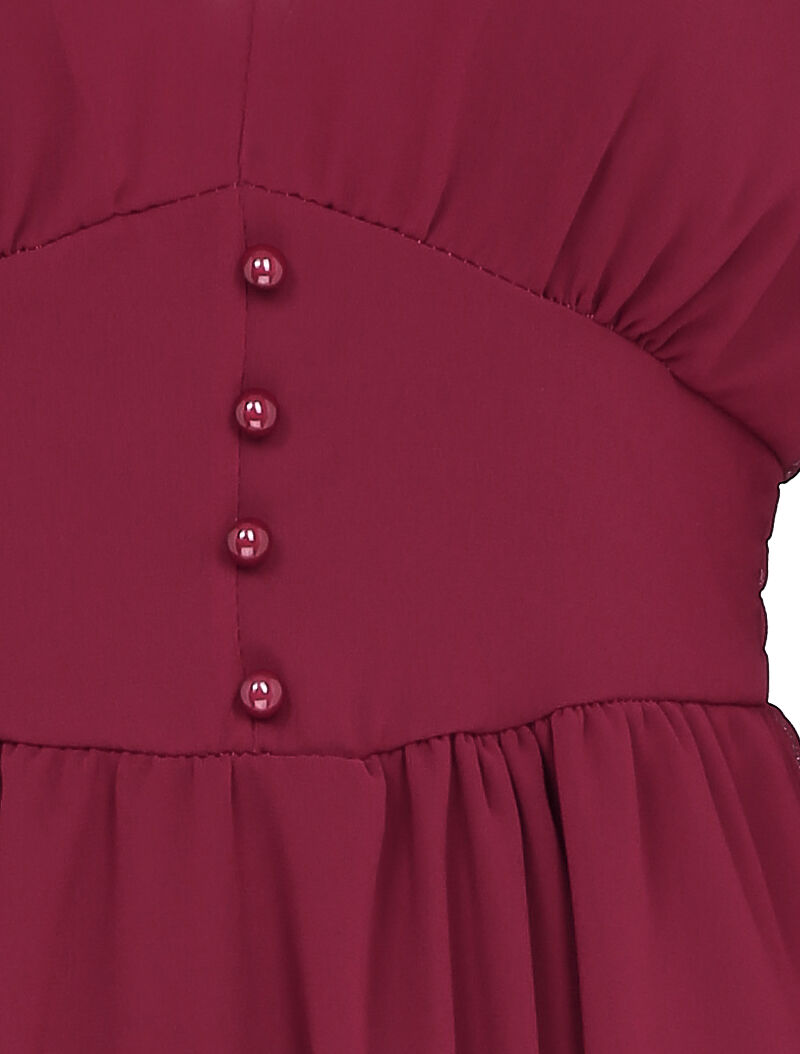 Robe empire à manches bouffantes transparentes - Bordeaux - 3