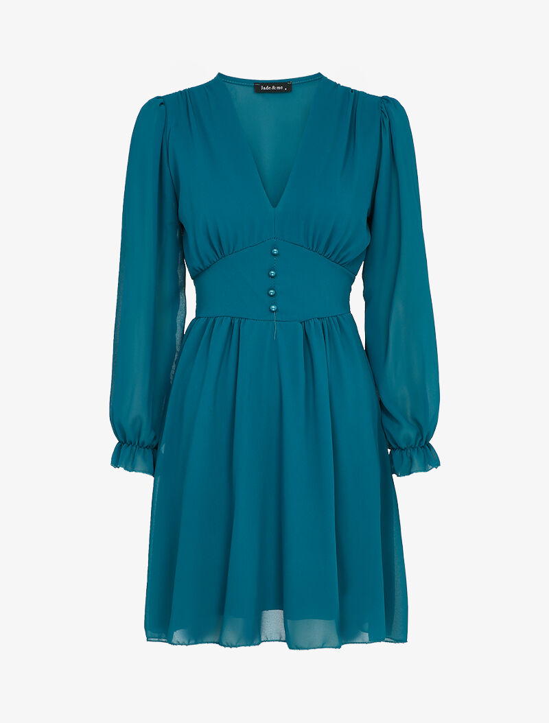 Robe empire à manches bouffantes transparentes - Bleu canard - 1